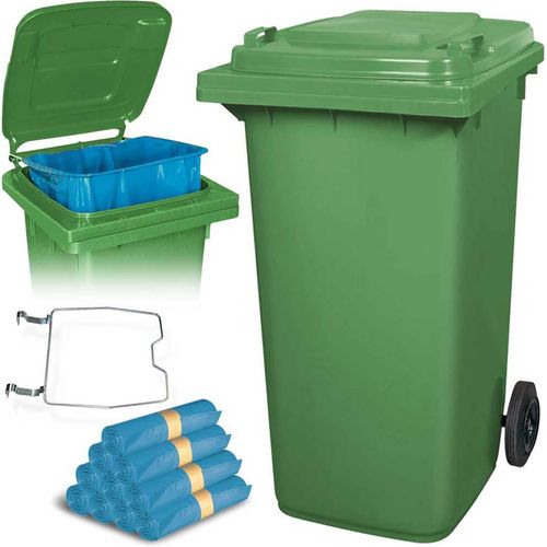 BRB 240 Liter Mülltonne grün mit Halter für Müllsäcke, inkl. 100 Müllsäcke