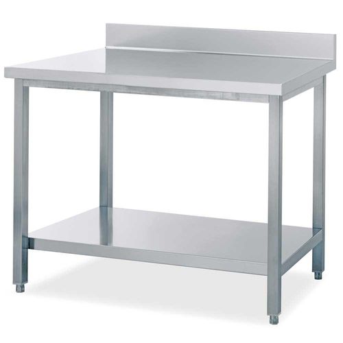 Edelstahl-Arbeitstisch, LxB 1000 x 700 mm, Arbeitsplatte mit Aufkantung, mit Ablageboden