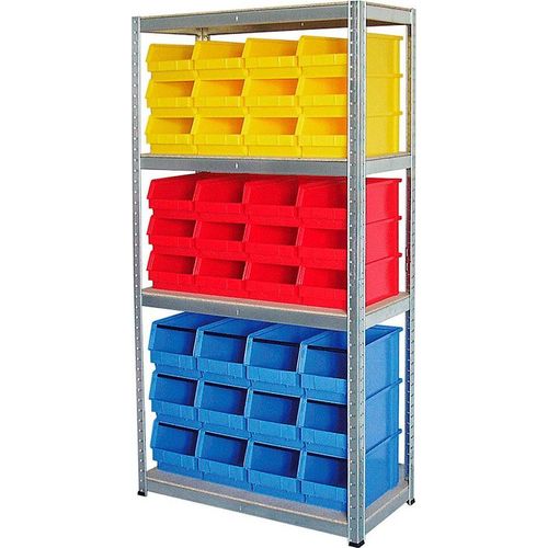 Schwerlast-Steckregal mit 36 Sichtboxen, HxBxT 1800x900x400 mm