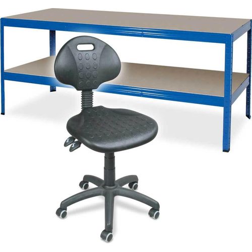 Arbeitstisch/Packtisch mit Fachboden BxTxH 1800 x 600 x 900 mm + Arbeitsdrehstuhl mit Rollen