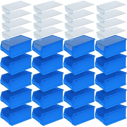 Sichtkästen-Set, 20x Sichtbox PROFI LB3 mit transparentem Staubdeckel, blau, Inhalt 7,6 Liter, LxBxH 350 x 200 x 150 mm