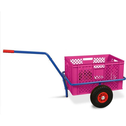 Handwagen mit Kunststoffkorb 600 x 400 x 320 mm / 63 Liter, pink, Tragkraft 200 kg, pannensichere Reifen