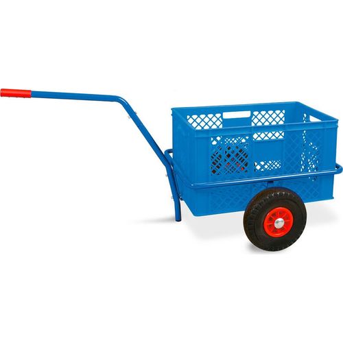Handwagen mit Kunststoffkorb 600 x 400 x 320 mm / 63 Liter, blau, Tragkraft 200 kg, pannensichere Reifen