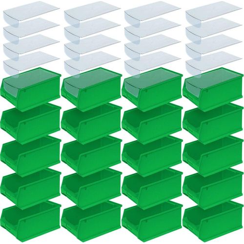 Sichtkästen-Set, 20x Sichtbox PROFI LB3 mit transparentem Staubdeckel, grün, Inhalt 7,6 Liter, LxBxH 350 x 200 x 150 mm