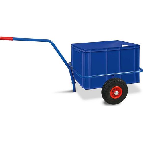 Handwagen mit herausnehmbarem Kunststoffkasten 600x400x420 mm, blau, pannensichere Reifen, Tragkraft 200 kg