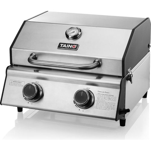 TAINO PLATINUM COMPACT Tischgrill 2 Brenner Gasgrill Edelstahl Kompakt Camping BBQ
