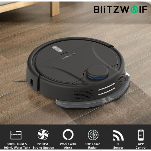 BlitzWolf® BW-VC2 Smart Robot Staubsauger mit 380ml Staub und 100ml Wassertank, 2200Pa starker Saugkraft, Funktioniert mit Alexa, 360 ° Laserradar, 9 Sensoren und APP-Steuerung