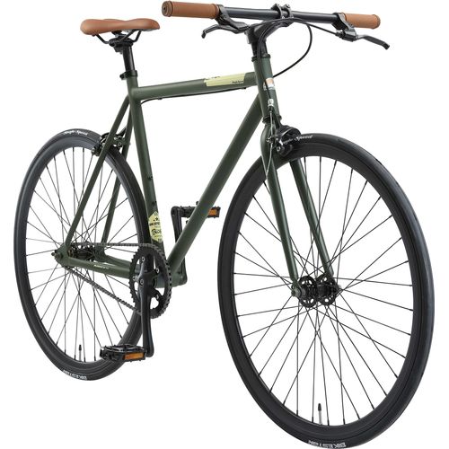 BIKESTAR Singlespeed 700C 28 Zoll City Stadt Fahrrad | 53 cm Rahmen Rennrad Retro Vintage Herren Damen Rad | Grün