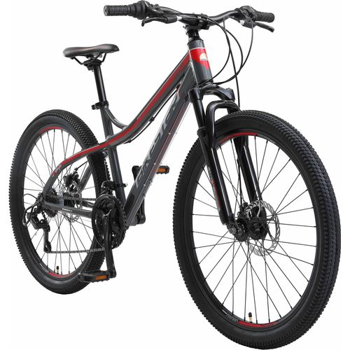 BIKESTAR Hardtail Aluminium Mountainbike 26 Zoll, 21 Gang Shimano Schaltung mit Scheibenbremse | 16 Zoll Rahmen MTB Erwachsenen- und Jugendfahrrad | Grau & Rot