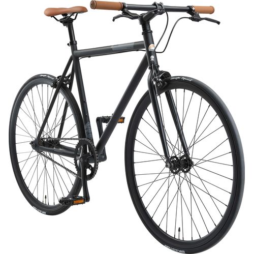 BIKESTAR Singlespeed 700C 28 Zoll City Stadt Fahrrad | 53 cm Rahmen Rennrad Retro Vintage Herren Damen Rad | Schwarz & Grau