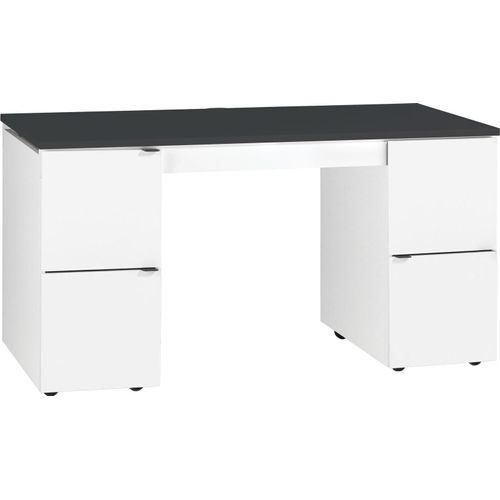 Jugendzimmer - Schreibtisch Marincho 71, Farbe: Weiß / Schwarz - Abmessungen: 80 x 138 x 65 cm (H x B x T)