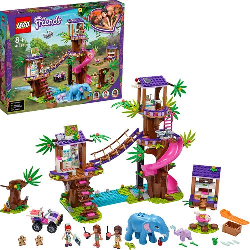 LEGO 41424 Friends Tierrettungsstation im Dschungel, Spielzeug ab 8 Jahren mit Baumhaus, Mini Puppen Andrea, Mia & Olivia und Mini Tierfiguren