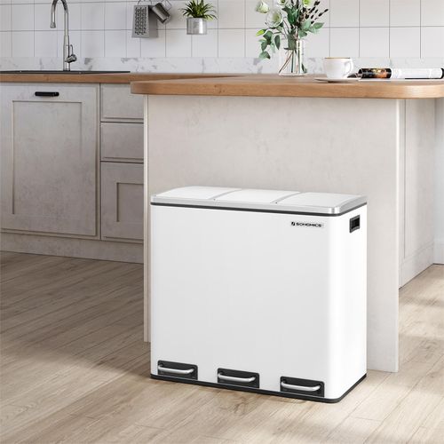 SONGMICS Mülleimer Mülltrennsystem, 3 x 18 L, ergonomisch, 3 Fächer, Küche