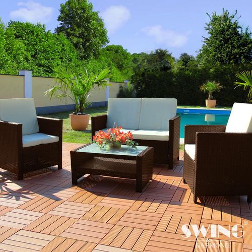 Rattan Lounge Sitzgruppe für 4 Personen Sitzgarnitur Gartenmöbel Set Polyrattan Sofa Garnitur Miami - braun