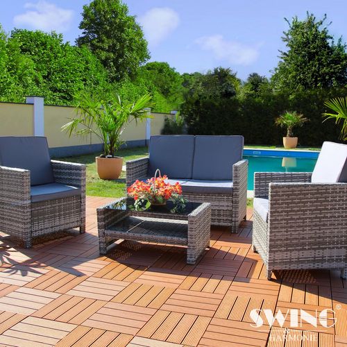 Rattan Lounge Sitzgruppe für 4 Personen Sitzgarnitur Gartenmöbel Set Polyrattan Sofa Garnitur Miami - grau