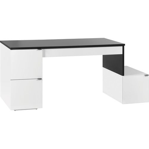 Jugendzimmer - Schreibtisch Marincho 72, 2-teilig, Farbe: Weiß / Schwarz - Abmessungen: 75 x 165 x 65 cm (H x B x T)