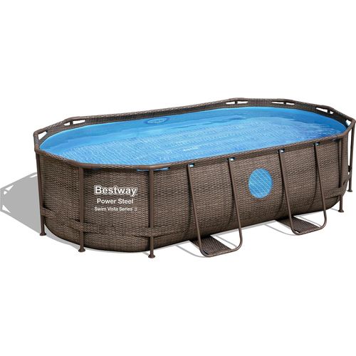Power Steel™ Swim Vista Series™ Solo Pool ohne Zubehör 427 x 250 x 100 cm, Rattan-Optik (Schokobraun), oval