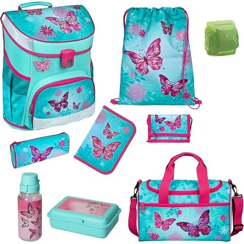 Mädchen Schulranzen Set 9tlg. Scooli Campus Fit Ranzen 1. Klasse mit Sporttasche Butterfly türkis