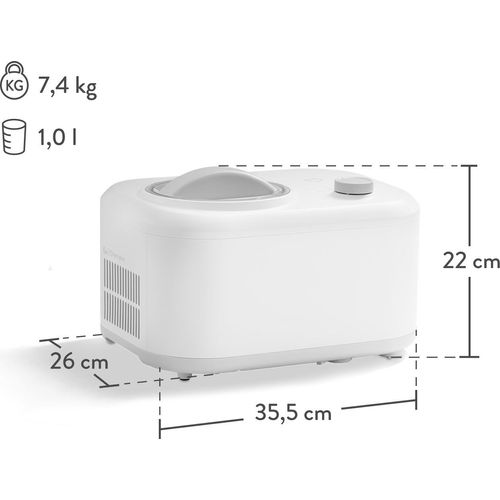SPRINGLANE Eismaschine Eni 1 L mit selbstkühlendem Kompressor 100 W, Eiscremebereiter mit entnehmbarem Eisbehälter inkl. Eisbehälter für Speiseeis grau 4er-Set 400 ml