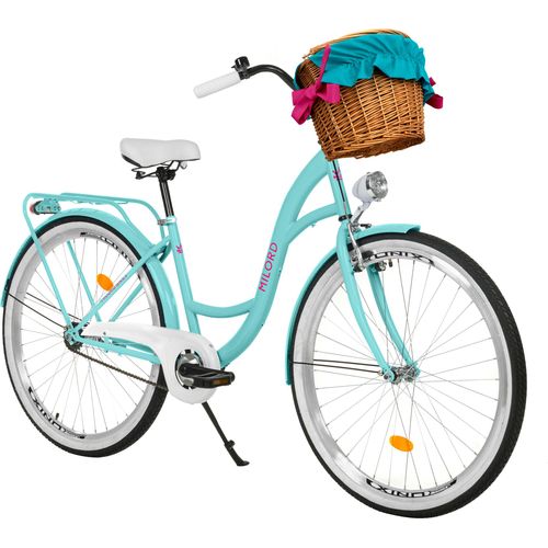 Milord Komfort Fahrrad Mit Weidenkorb Damenfahrrad, 26 Zoll, Blau, 1 Gang
