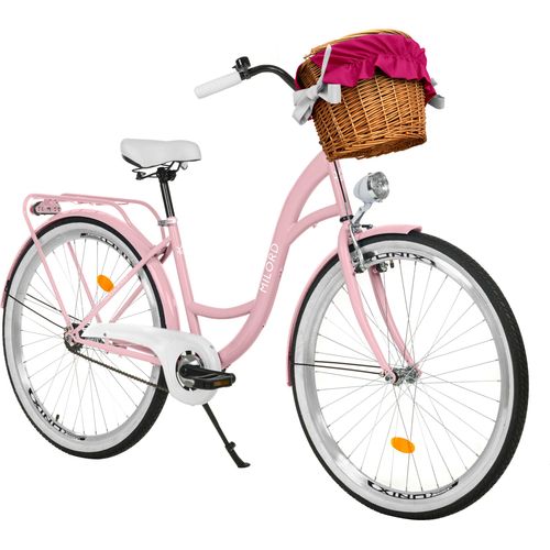 Milord Komfort Fahrrad Mit Weidenkorb Damenfahrrad, 28 Zoll, Rosa, 1 Gang