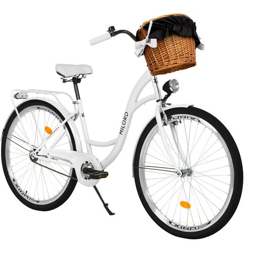 Milord Komfort Stadtfahrrad Fahrrad mit Weidenkorb Damenfahrrad, 26 Zoll, Weiß, 1-Gang