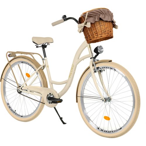 Milord Komfort Fahrrad Mit Weidenkorb Damenfahrrad, 26 Zoll, Creme-Braun, 1 Gang