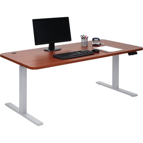 Schreibtisch HWC-D40, Computertisch, elektrisch höhenverstellbar 160x80cm 53kg MVG natur, grau