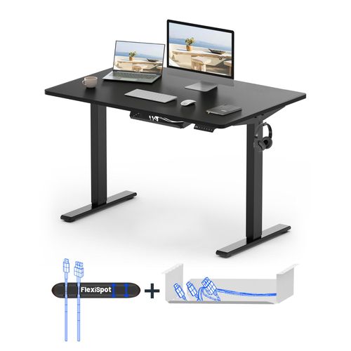 FLEXISPOT Höhenverstellbarer Schreibtisch Basic 120x60cm mit Kabelmanagement und Haken- Ergonomisches Sitz-Stehpult mit einteiliger Tischplatte Black