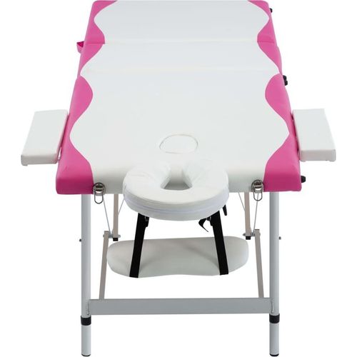 vidaXL Massageliege Klappbar 3-Zonen Aluminiumgestell Weiß und Rosa