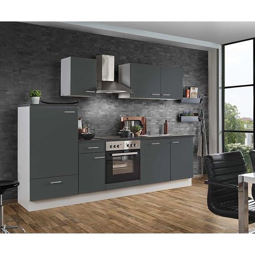 Küchezeile mit E-Geräten White Graphit 270cm LIVERPOOL-87 inklusive Geschirrspüler