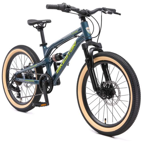 BIKESTAR Alu Kinder Jugend Mountainbike Vollgefedert, 7 Gang Shimano, 20 Zoll ab 6 - 7 Jahre | Fully MTB Scheibenbremse | Petrol