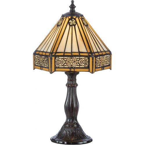 Casa Padrino Luxus Tiffany Tischleuchte Gelb / Schwarz 20 x 20 x H. 25 cm - Elegante Schreibtischleuchte - Hockerleuchte - Tiffany Leuchte