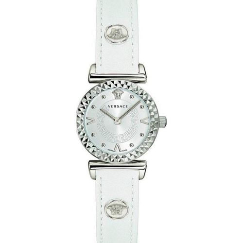 Versace VEAA00218 Mini Vanity silber weiss Leder Armband Uhr Damen NEU