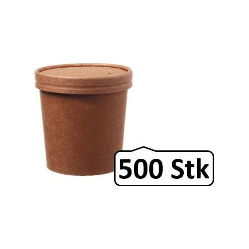 Soup Becher Suppenbehälter mit Membrandeckel 360 ml 12 oz 500 Stk, to go, take away, kompostierbar, natürliches Design