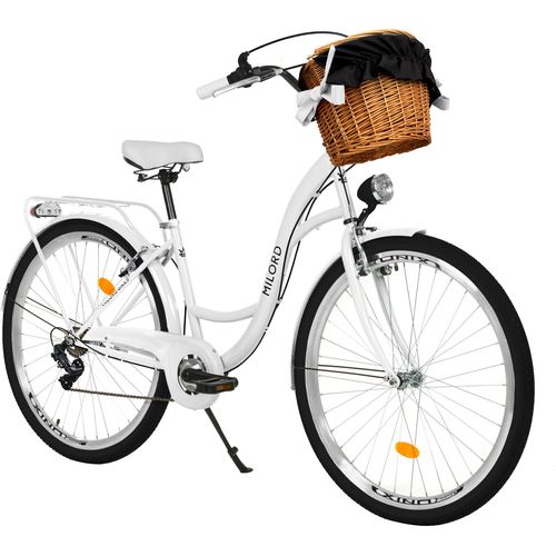 Milord Komfort Fahrrad Mit Weidenkorb Damenfahrrad, 26 Zoll, Weiss, 7 Gang Shimano