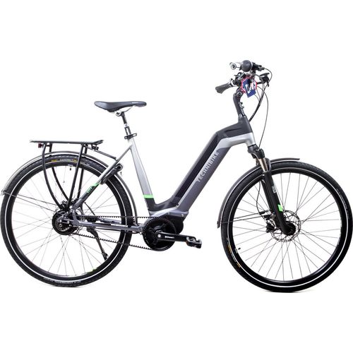 28 Zoll E-Bike TechniBike City Elektro Fahrrad Pedelec Riemen N330 Nu Vinci Continental Mittelmotor Grau Grün Gr.S