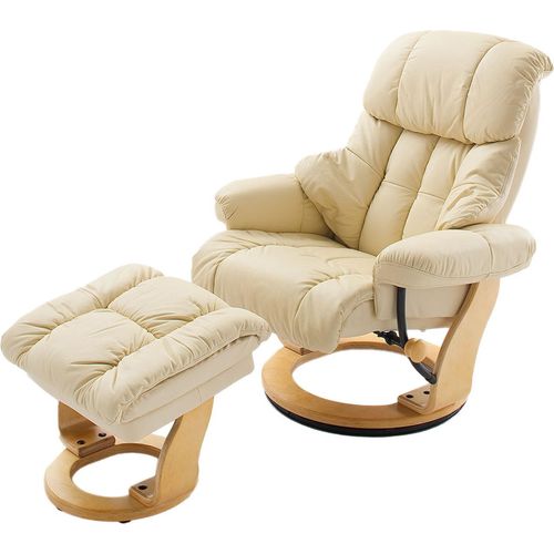 Relaxsessel ></noscript>Carl I< mit Hocker, bis 130 kg belastbar, drehbarer Fernsehsessel mit Liegefunktion, Echtleder creme, Gestell Holz natur