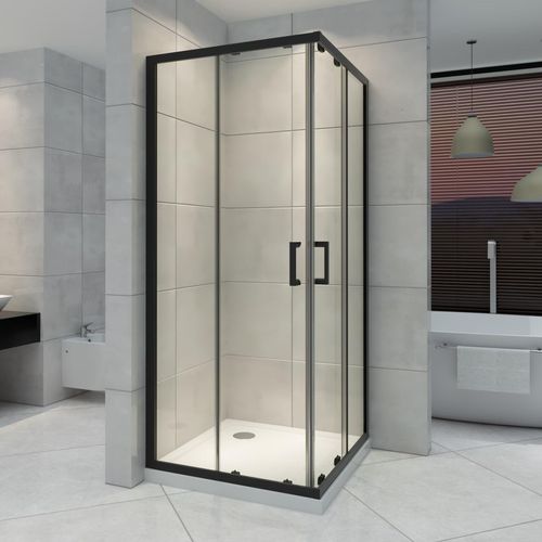 Duschkabine 100x100x180 cm aus durchsichtigem Sicherheitsglas und schwarzen Alubeschlägen DK79