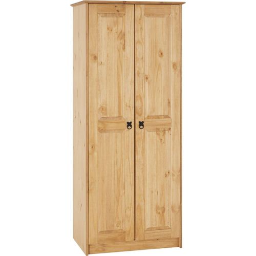Kleiderschrank BARRIO Wäscheschrank Drehtürenschrank im Mexiko-Stil, Kiefer massiv in natur, 2 Türen