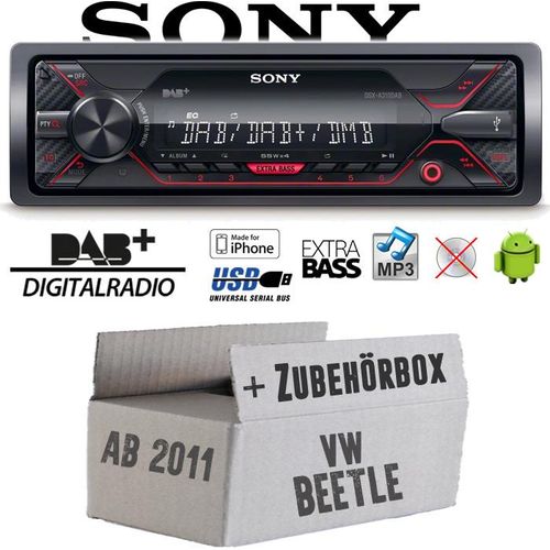 Autoradio Radio Sony DSX-A310DAB - DAB+ | MP3/USB - Einbauzubehör - Einbauset passend für VW Beetle 2 5C - justSOUND