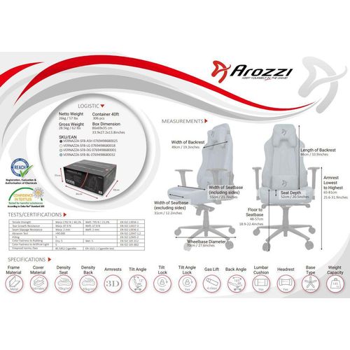 Arozzi VERNAZZA SOFT FABRIC Gaming-Stuhl, hellgrau