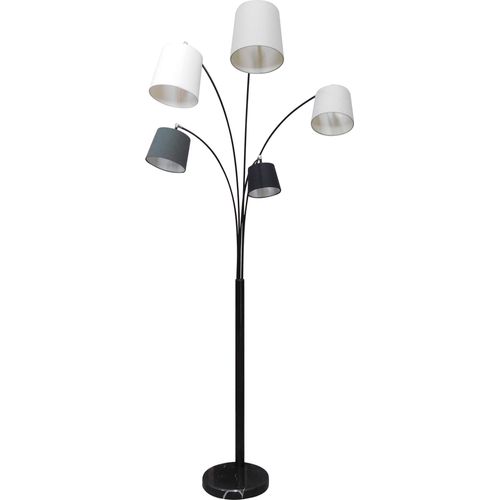 SalesFever Bogenlampe | 5-flammig | mit beweglichen Armen und Schirmen | Schirme Stoff | Gestell Metall | B 114 x T 38 x H 213 cm | Beige-Braun-Schwarz