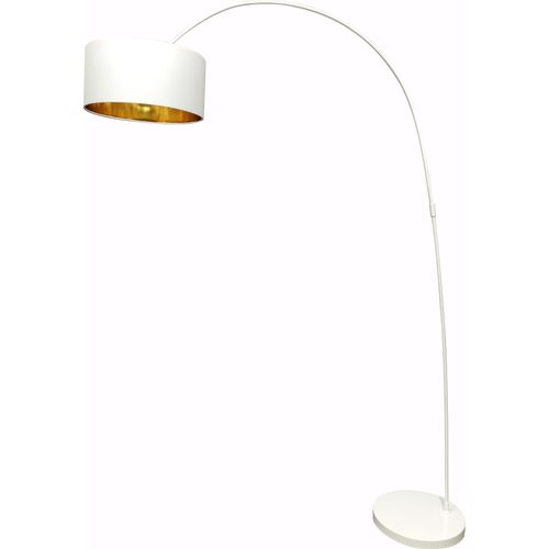 SalesFever Bogenlampe | 1-flammig | Lampenschirm Stoff | Gestell Metall | B 135 x T 38 x H 201 cm | Weiß-Goldfarben