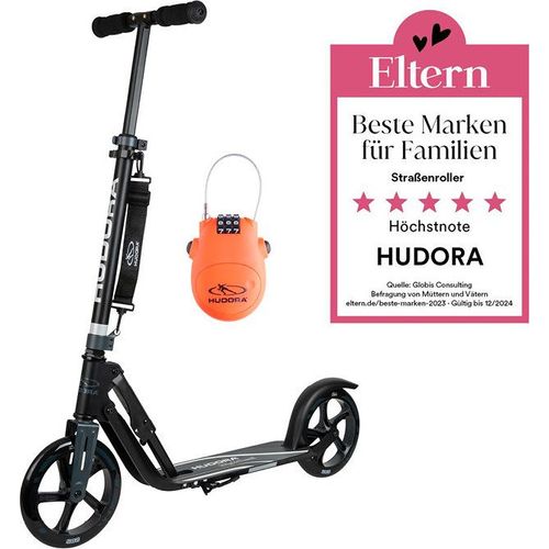 HUDORA BigWheel® 205, Scooter schwarz/anthrazit mit Kabelschloss Bundle