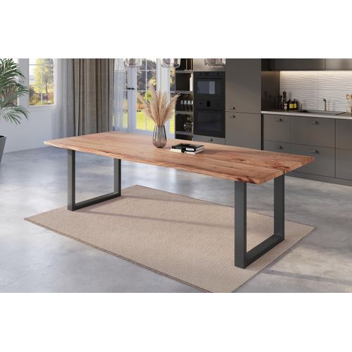 Esstisch Baumkante massiv Akazie natur 280 x 100 U-Gestell schwarz NICK
