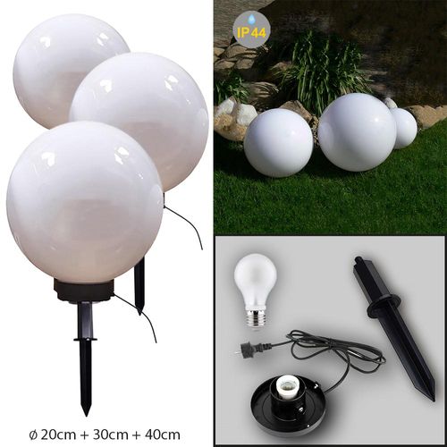 3er Set Kugelleuchte Gartenleuchte Marlon(E27) : Mit LED Leuchtmittel 20cm + 30cm + 40cm