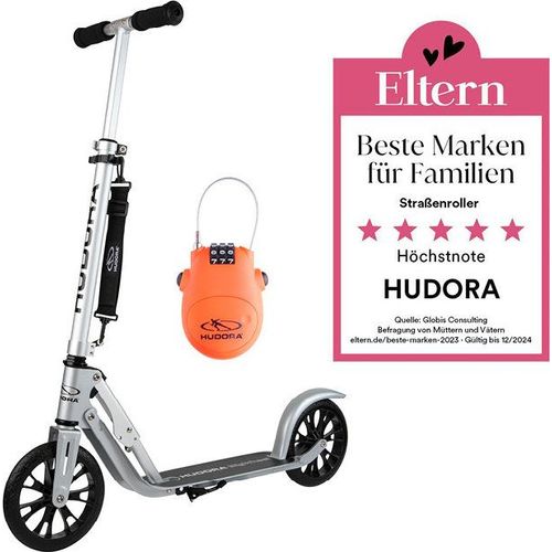 HUDORA BigWheel® Crossover 205, Scooter silber inkl. Kabelschloss Bundle