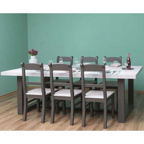 Casa Padrino Landhausstil Esszimmer Möbel Set Hellgrau / Grau - 1 Esstisch & 6 Esszimmerstühle - Massivholz Esszimmer Möbel - Landhausstil Möbel