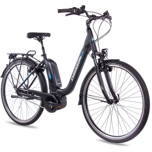 28 Zoll E-Citybike Damenrad CHRISSON E-CASSIOPEA 7 Gang Shimano Nexus schwarz matt BOSCH Active Line Powerpack 400